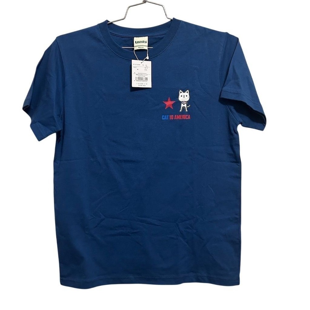 Laundry Shirt Mens Medium Blue Cat to America Graphic Tee Short Sleeve Kitten